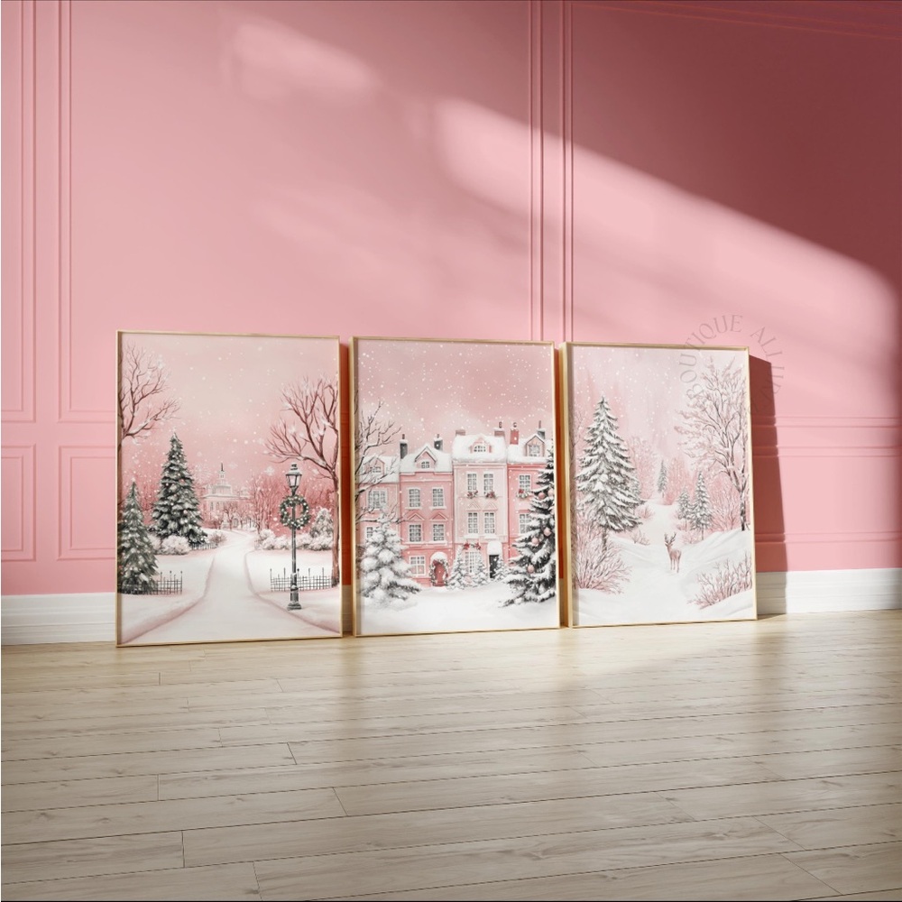 Pink Winter Wonderland Wall Art Set